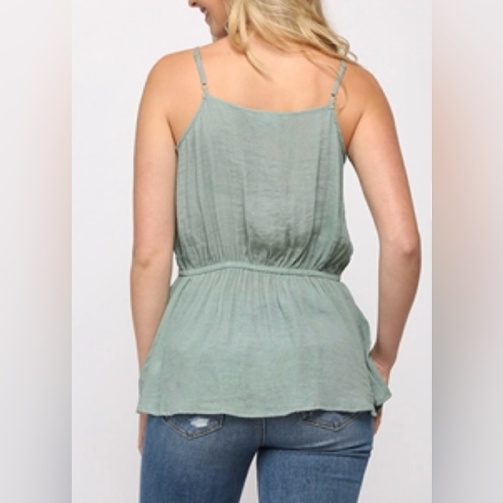 Solid Textured and Button Detail Ruffle Cami Top - Picture 5 of 5